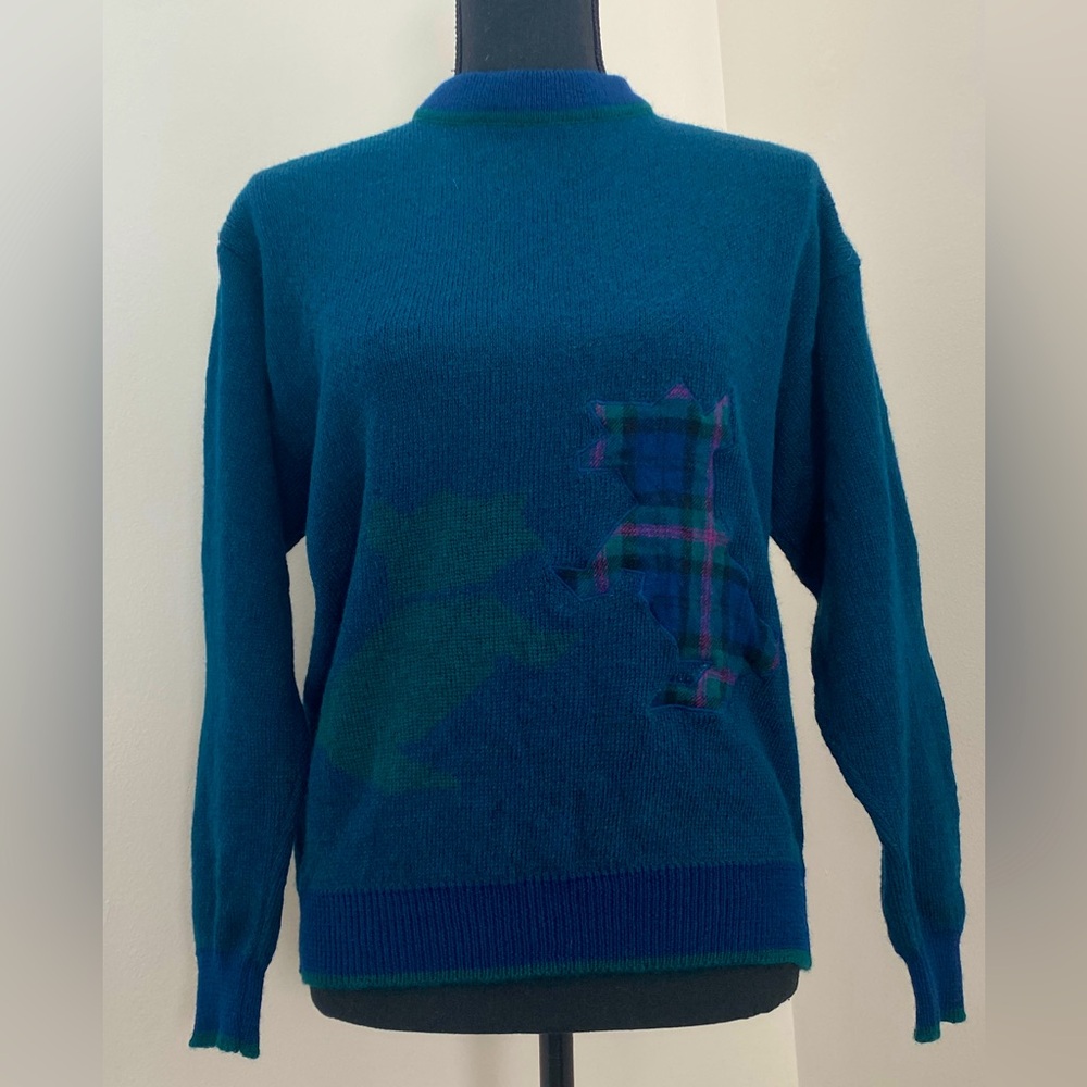 Vintage PENDLETON Knockabouts Sweater with plaid dog detail, 100% Virgin Wool